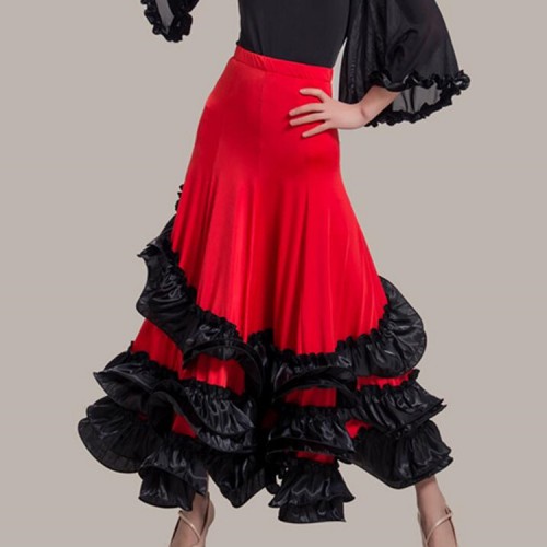 Custom size Competition Ballroom dance skirts for women female red wine royal blue black competition stage performance waltz tango dancing swing skirts
